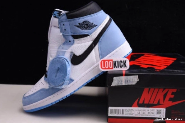 UNIVERSITY RETRO 555088-134 JORDAN 1 HIGH WHITE BLUE AIR BLACK 0719